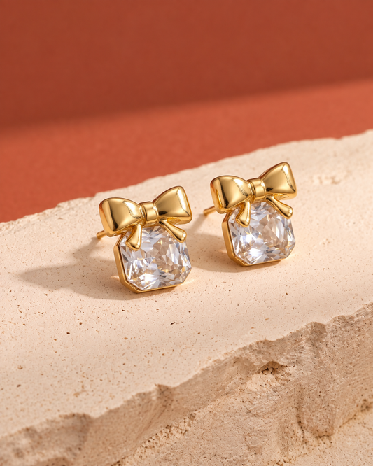 The Bow & Cushion Crystal Stud Earrings