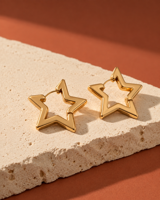 Golden Celestial Cut-Out Star Hoop Earrings