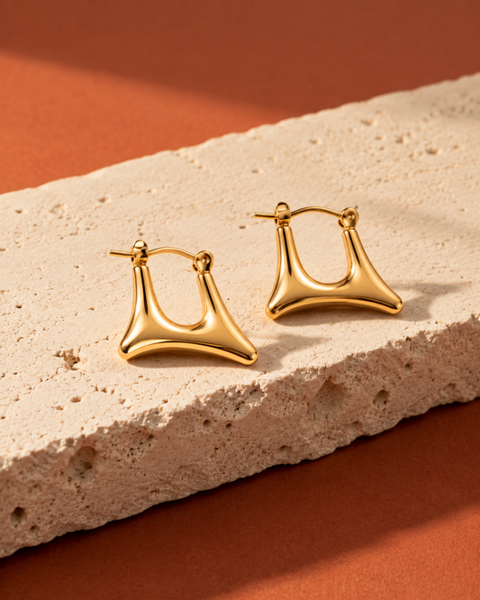Golden Curved Geometric Brass Huggie Earrings