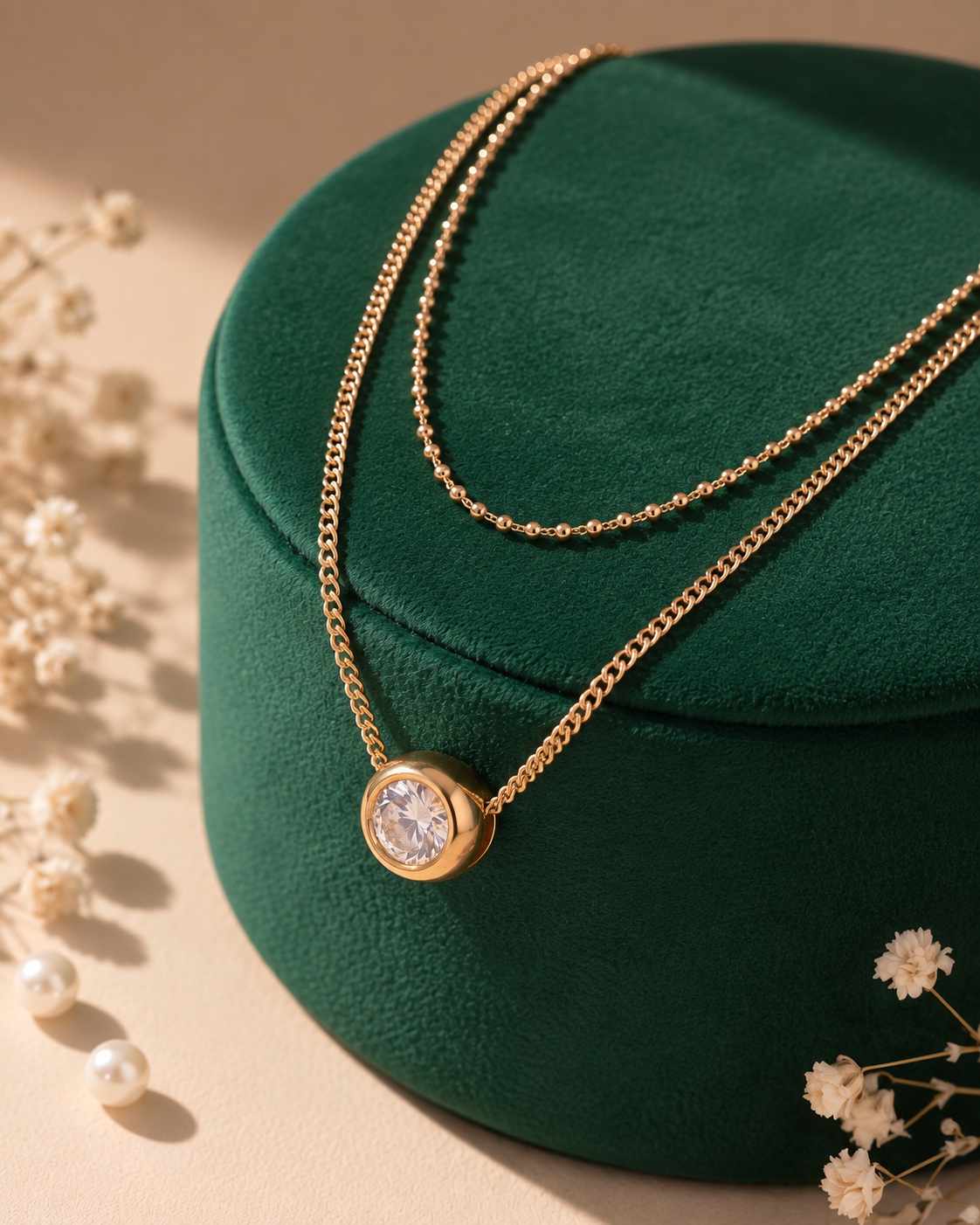 The Solitaire Drop Layered Necklace
