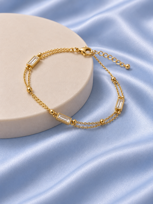 The Crystal Baguette Double Chain Bracelet