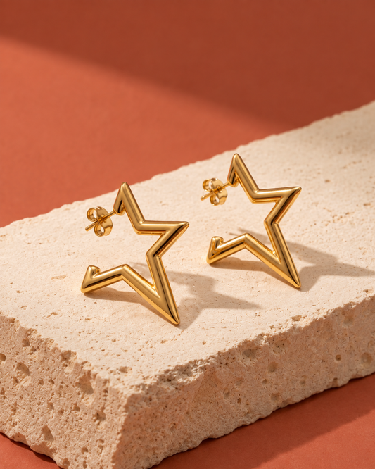 Golden Stellar Cut-Out Open Hoop Earrings