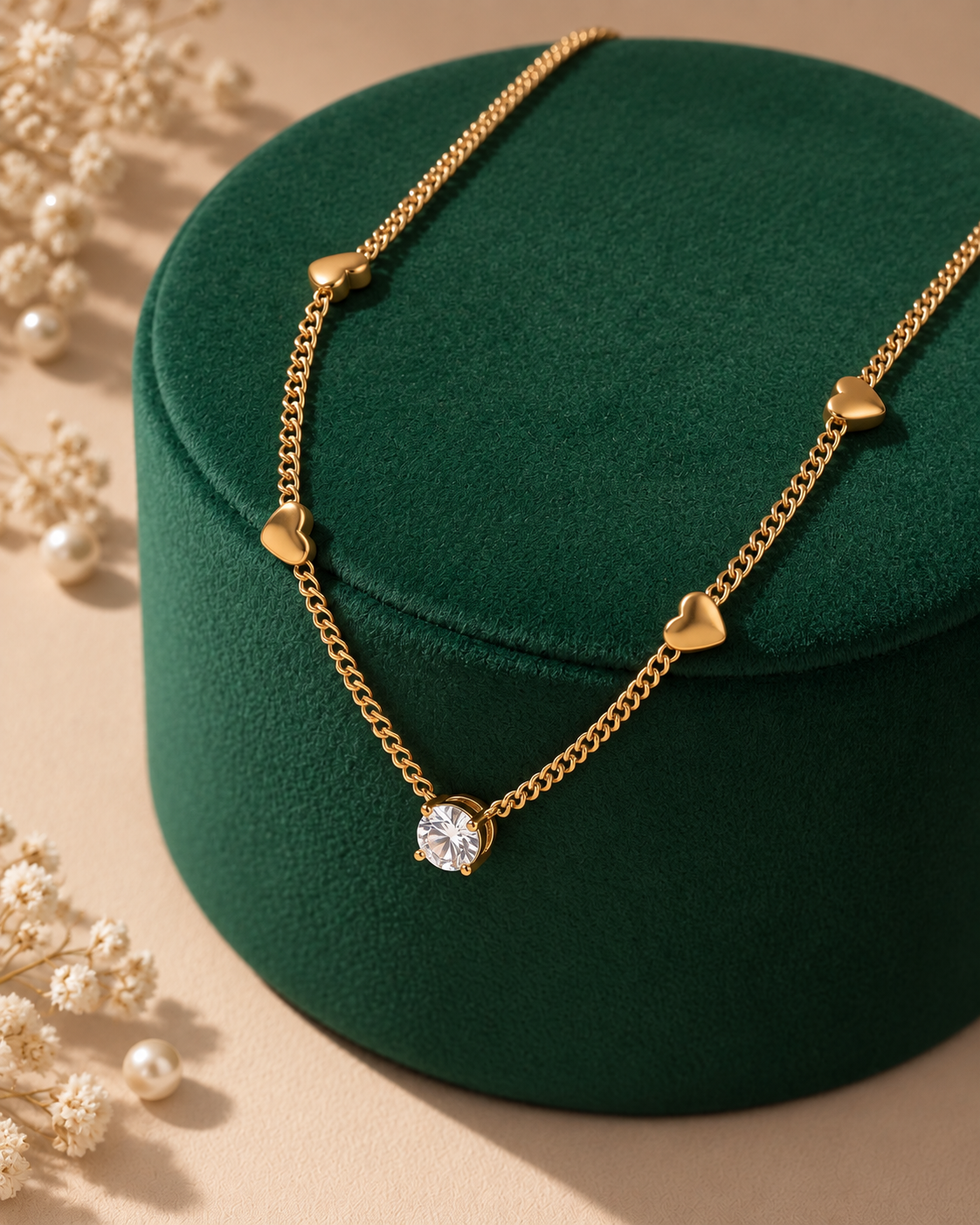 The Solitaire Sparkle Heart Station Necklace