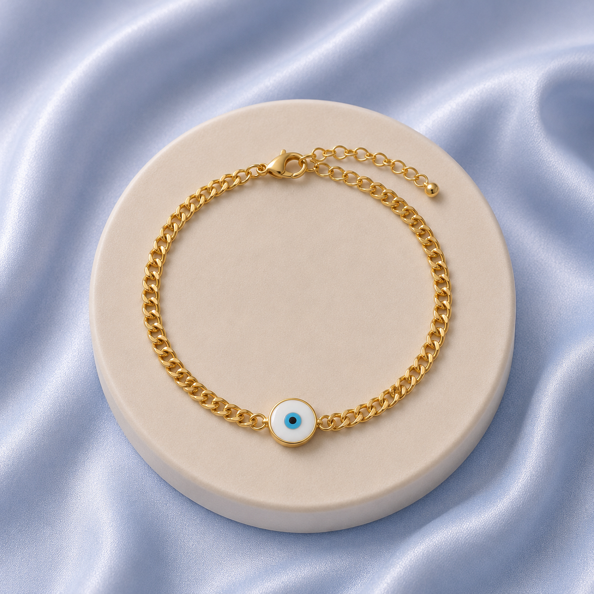 The White Evil Eye Curb Bracelet