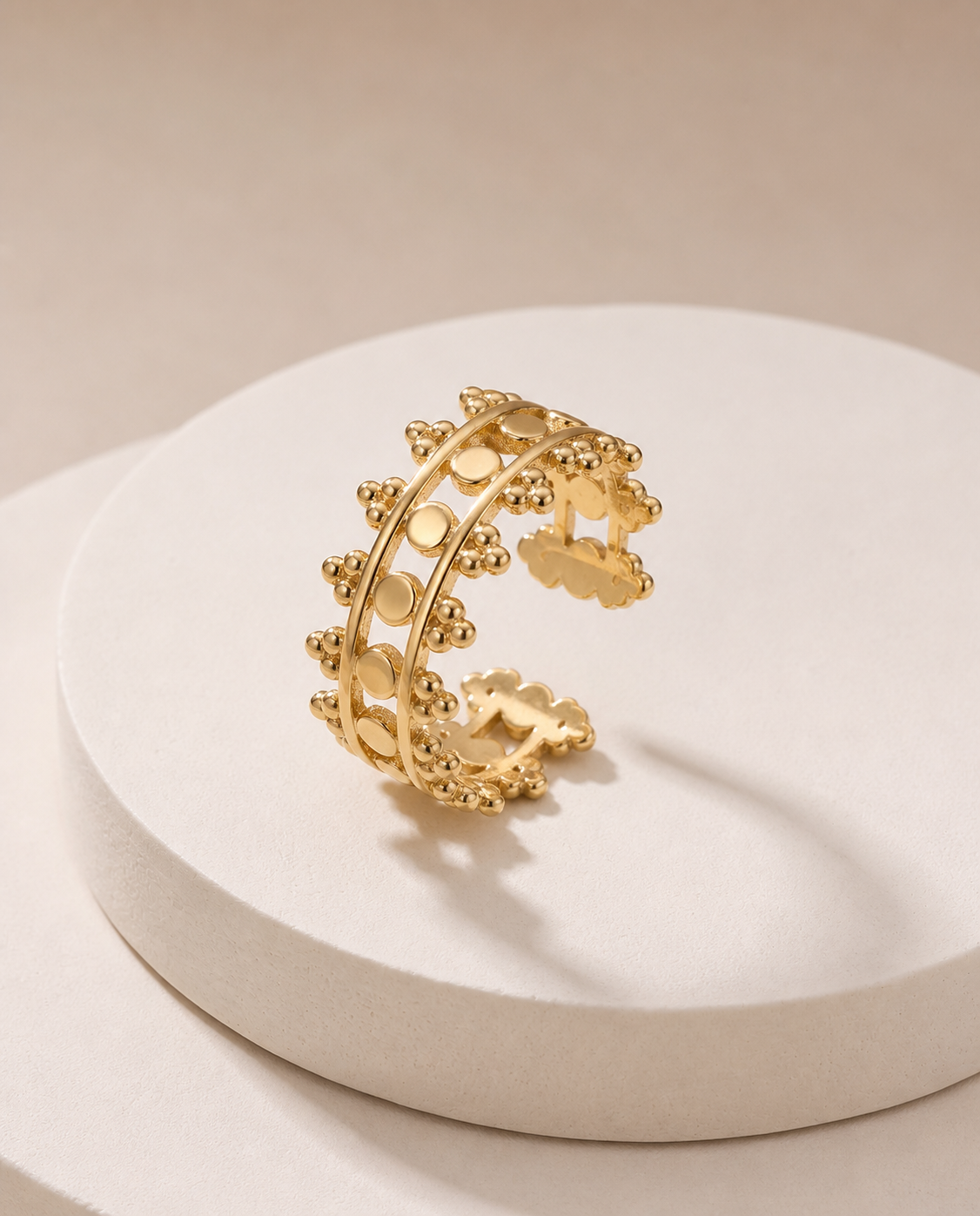 The Beaded Crown Open Ring