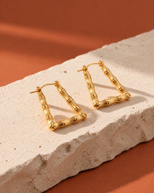 Golden Bamboo Trapezoid Hoop Earrings