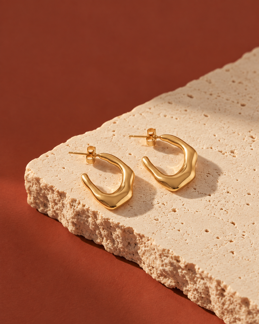 Golden Wave Organic Open Hoop Earrings