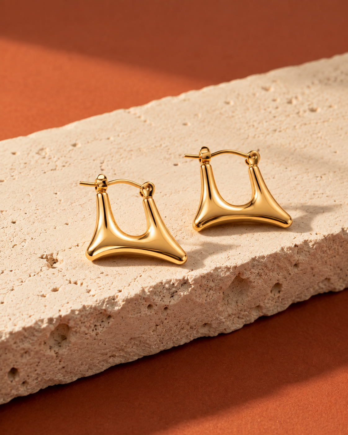 Golden Curved Geometric Brass Huggie Earrings