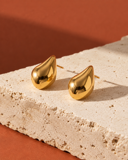 Golden Teardrop Chunky Stud Earrings