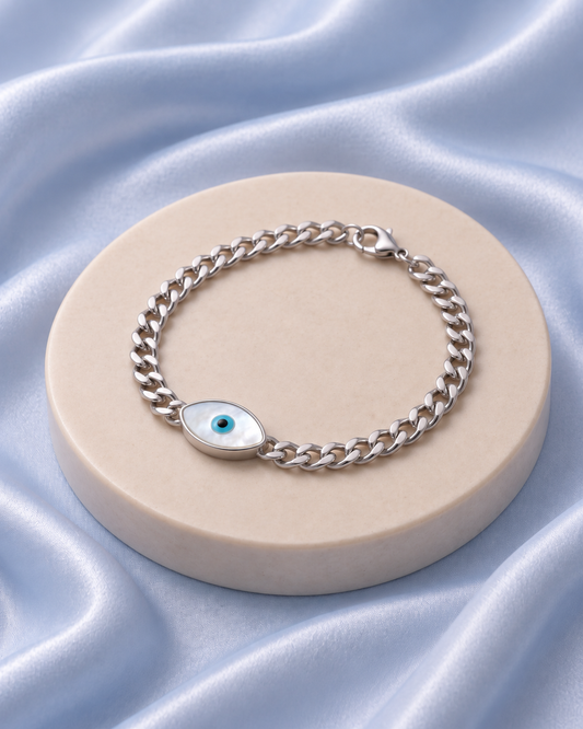 The Silver Evil Eye Curb Chain Bracelet