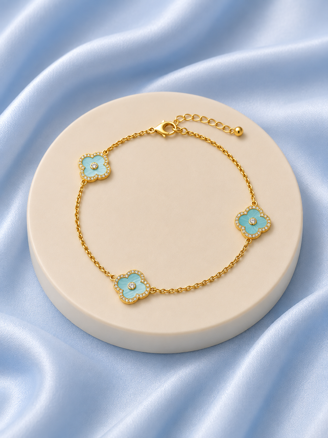 Turquoise Clover Gold-Tone Charm Bracelet