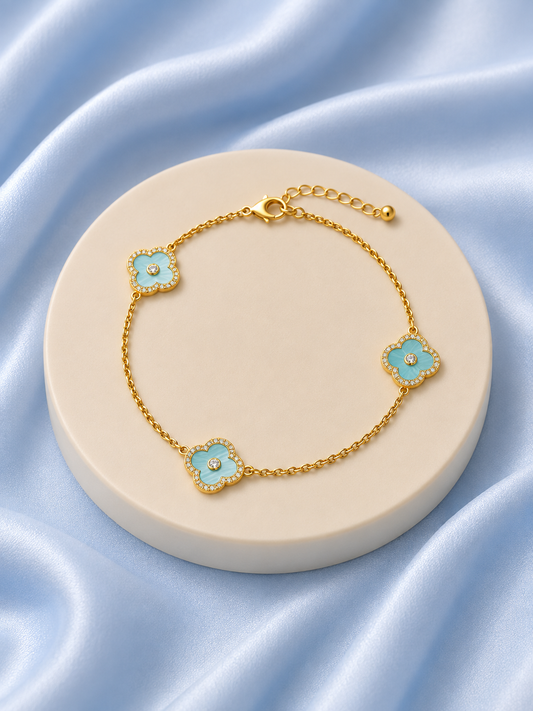 Turquoise Clover Gold-Tone Charm Bracelet
