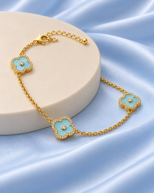 Turquoise Clover Gold-Tone Charm Bracelet