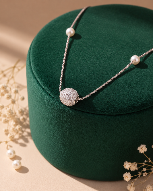 The Shimmering Pavé Orb Pearl Necklace
