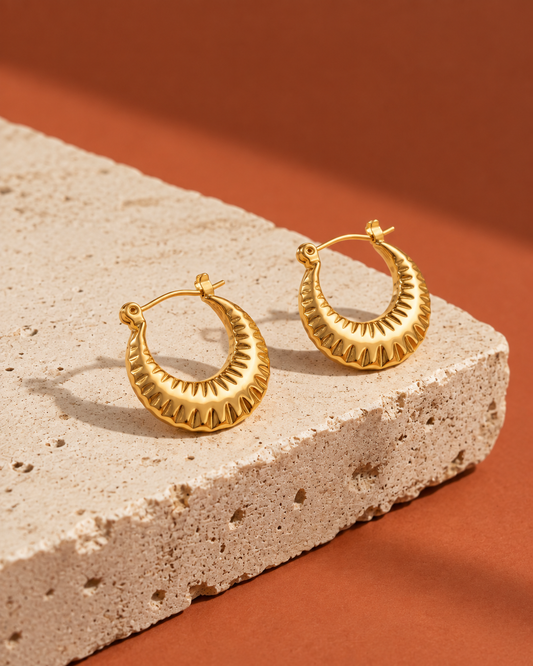 Golden Radiance Textured Hoop Earrings