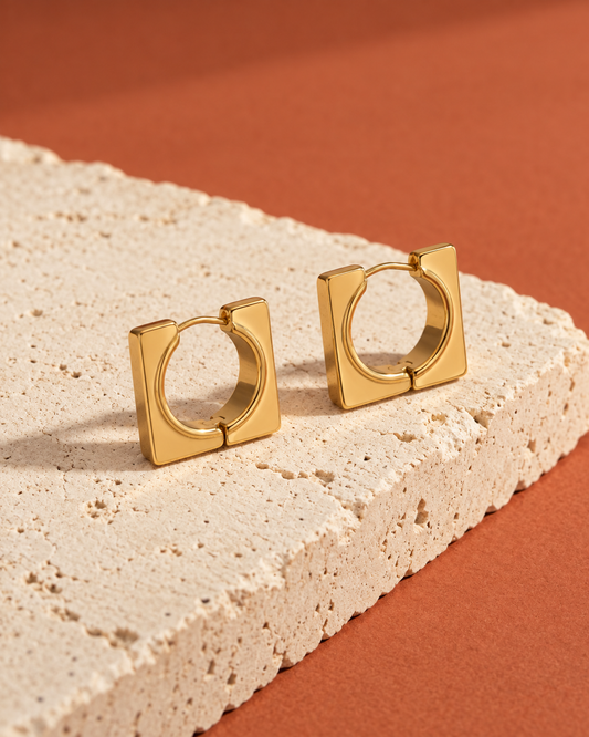 Golden Square Geometric Huggie Earrings