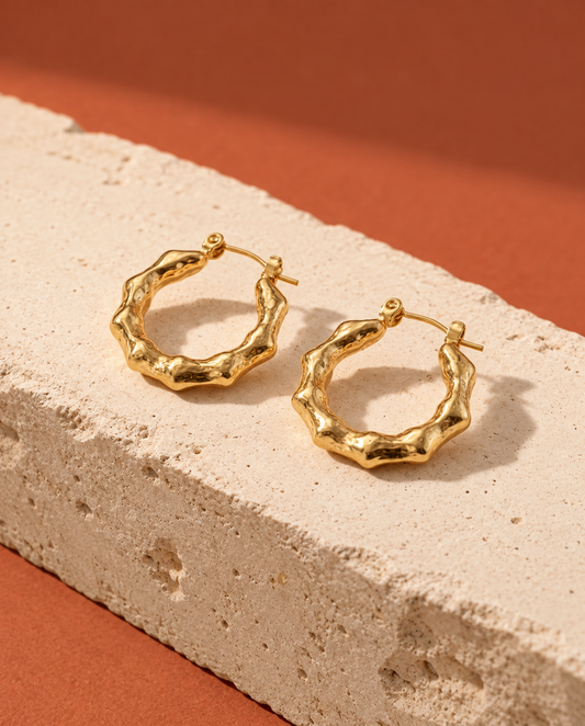 Golden Molten Textured Hoop Earrings