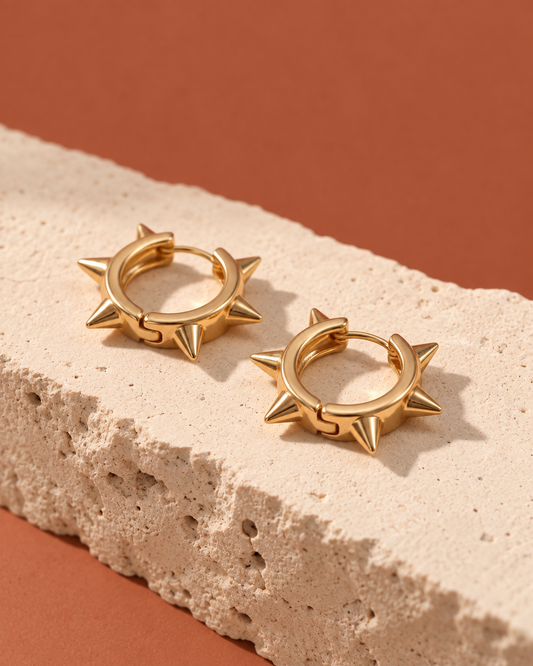 Golden Spiked Edge Huggie Hoop Earrings