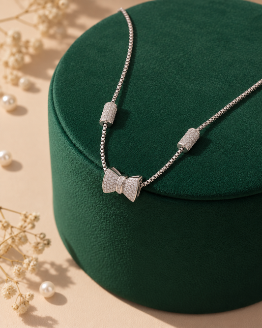 The Dainty Pavé Bow Station Necklace