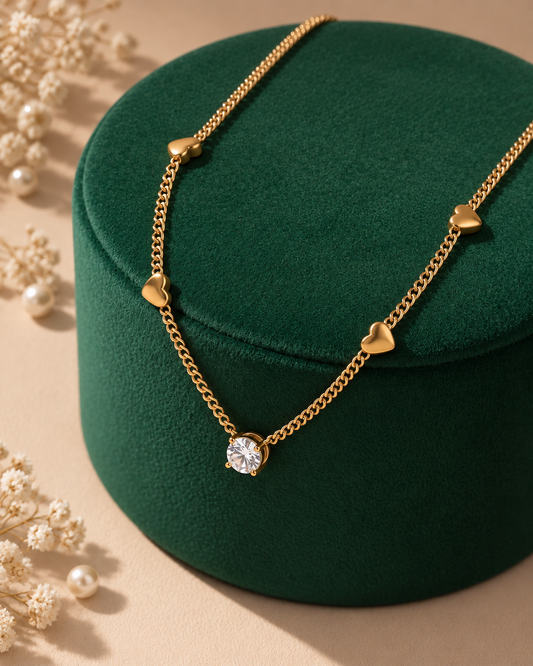 The Solitaire Sparkle Heart Station Necklace