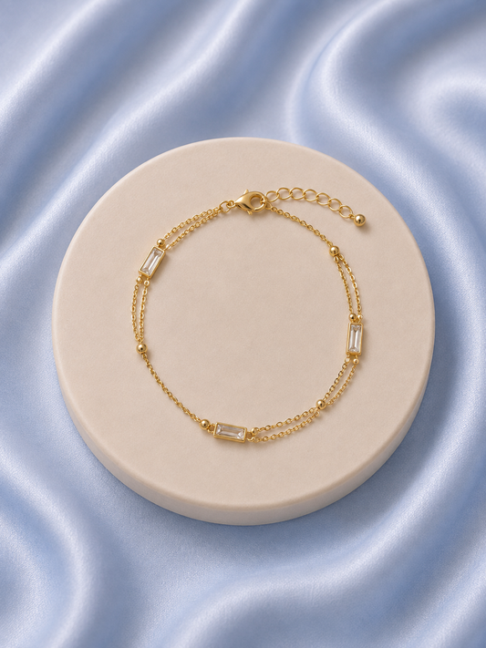 The Crystal Baguette Double Chain Bracelet