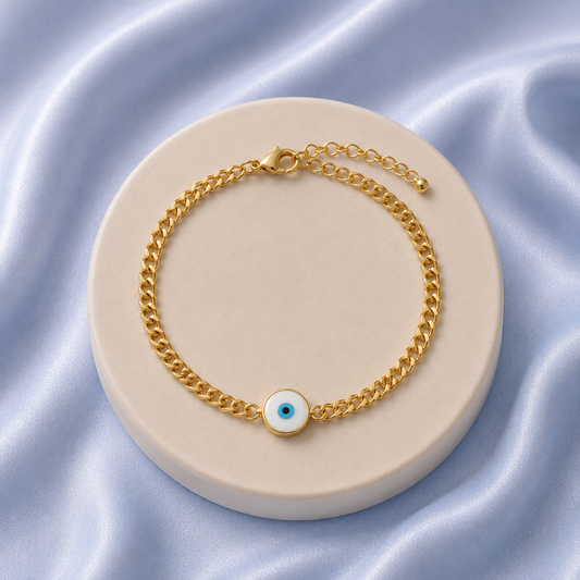 The White Evil Eye Curb Bracelet