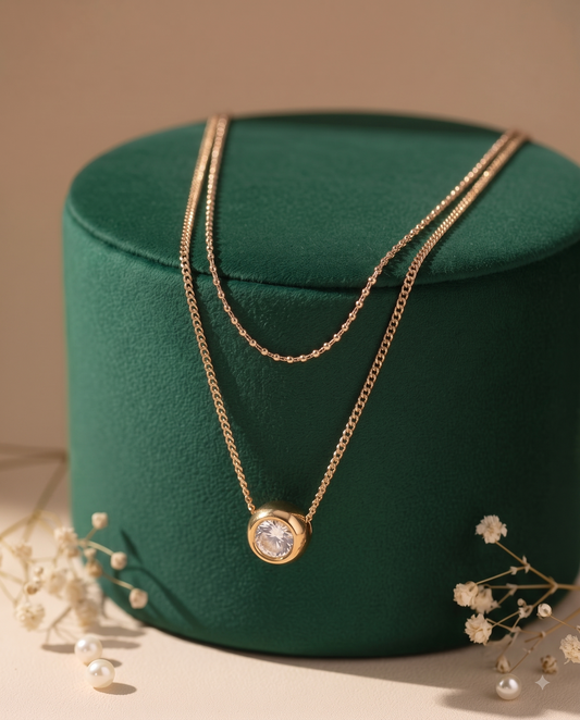 The Solitaire Drop Layered Necklace