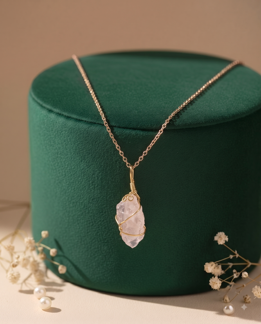 The Raw Rose Quartz Wire-Wrapped Necklace