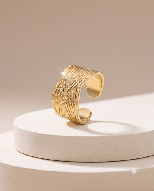 The Textured Chevron Wide Cuff Ring