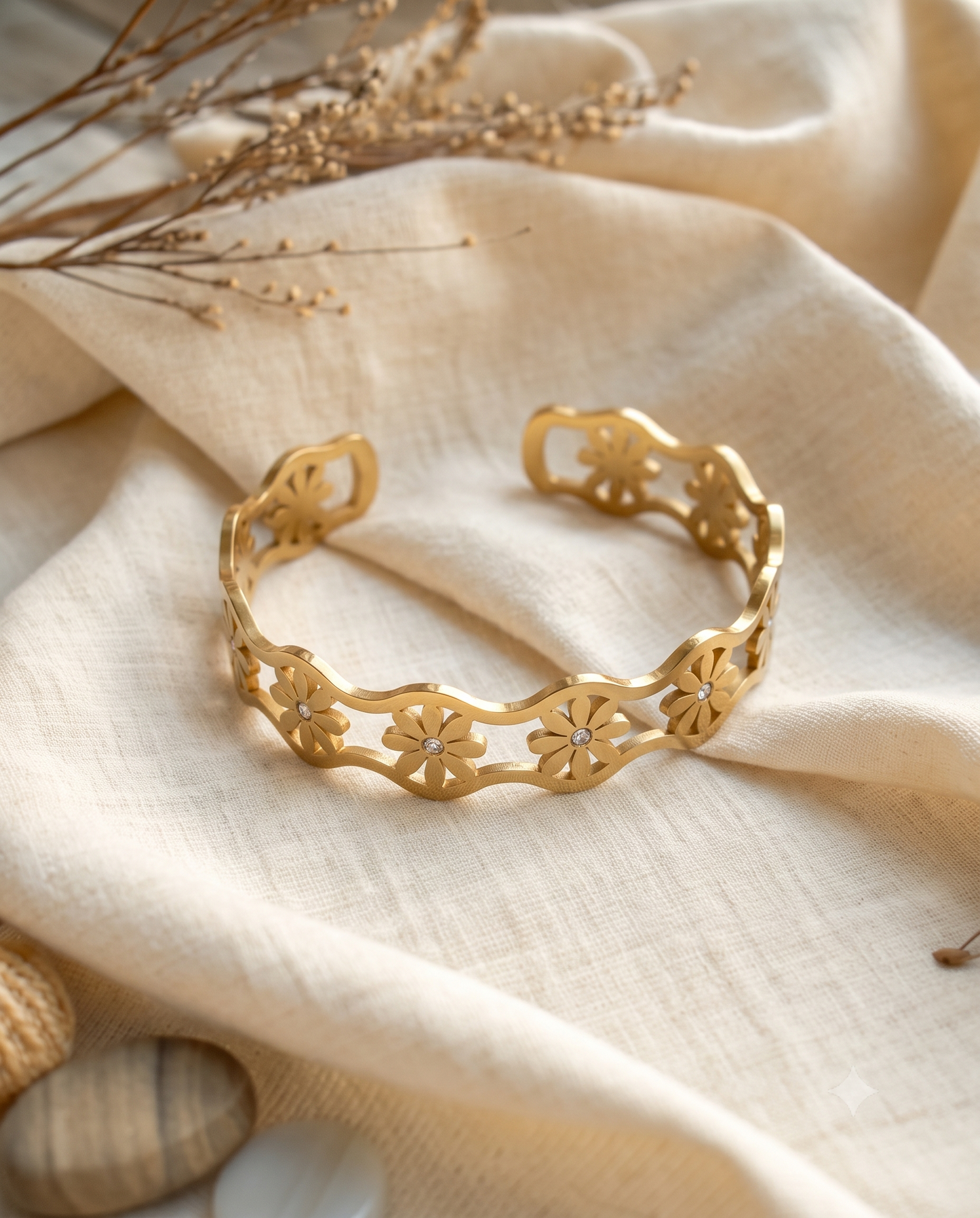 The Daisy Bloom Brass Cuff Kada