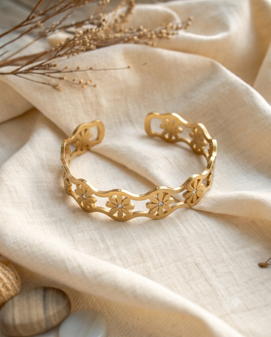 The Daisy Bloom Brass Cuff Kada