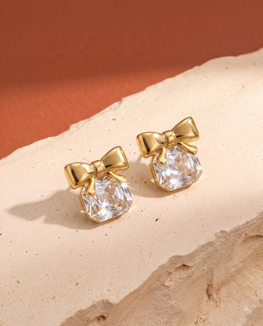 The Bow & Cushion Crystal Stud Earrings