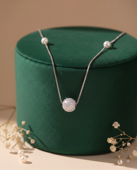 The Shimmering Pavé Orb Pearl Necklace
