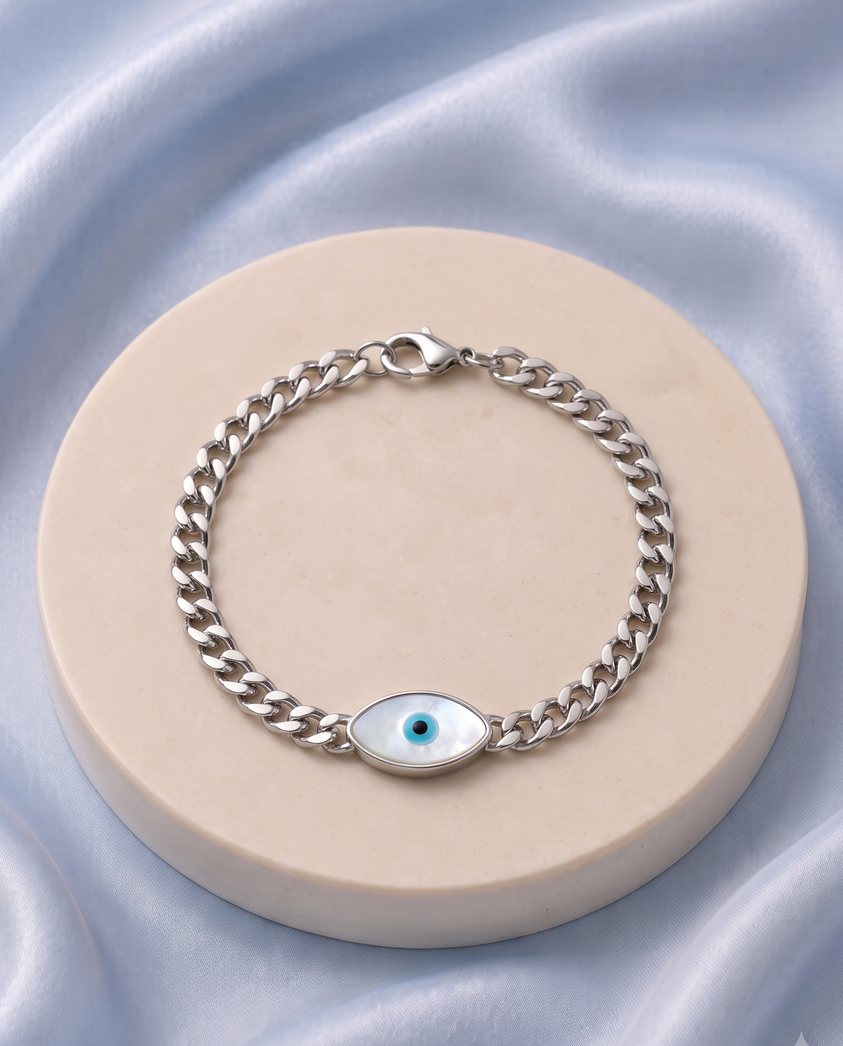 The Silver Evil Eye Curb Chain Bracelet