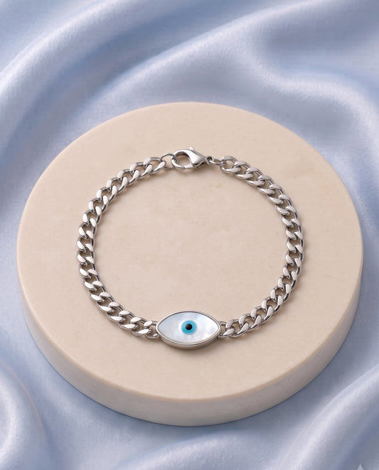 The Silver Evil Eye Curb Chain Bracelet