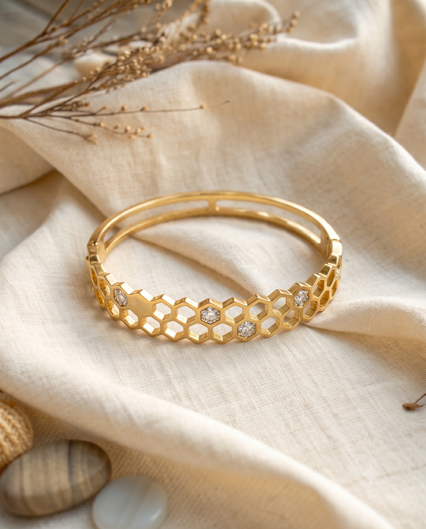 The Honeycomb Crystal Brass Kada