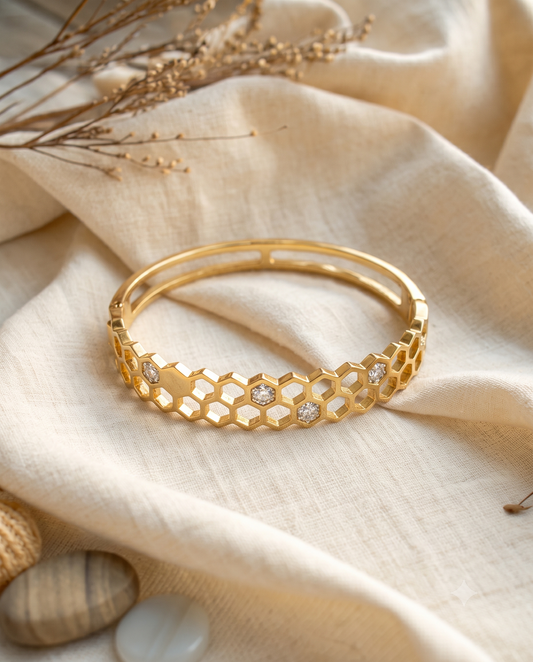 The Honeycomb Crystal Brass Kada
