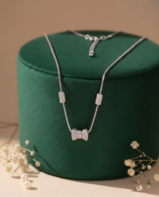 The Dainty Pavé Bow Station Necklace