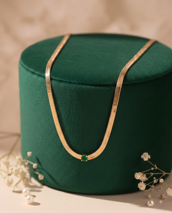 The Emerald Solitaire Herringbone Necklace