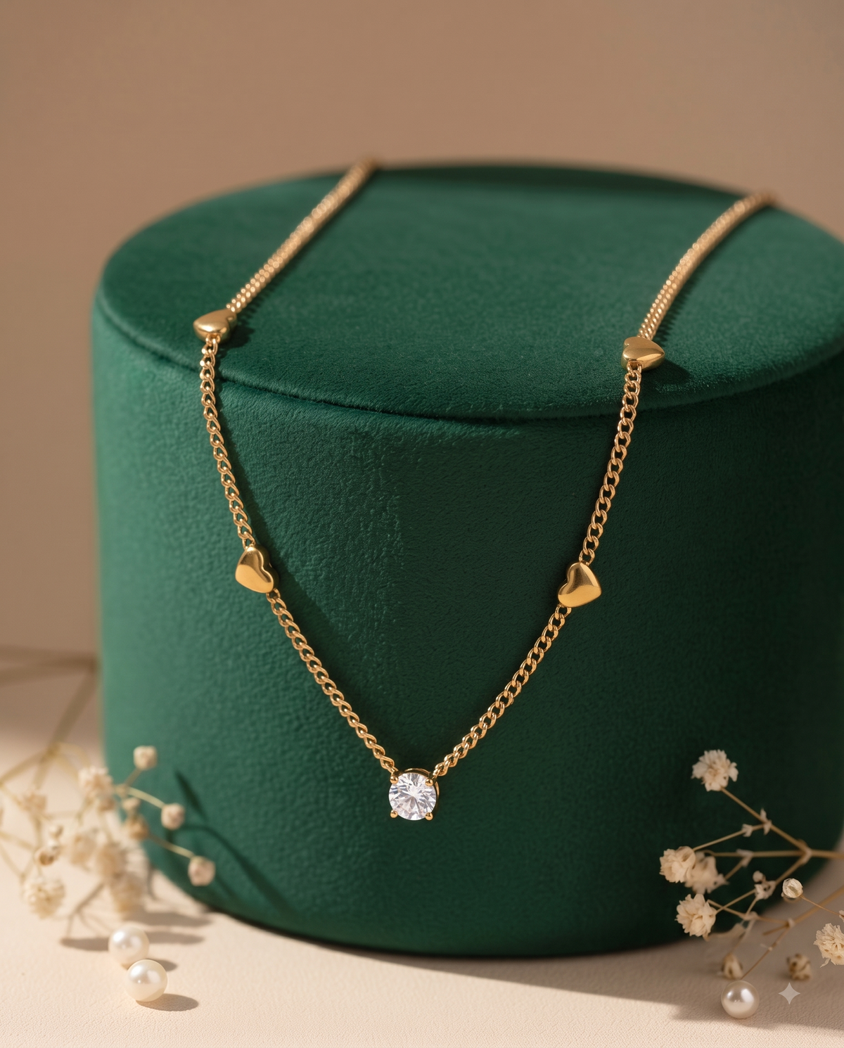The Solitaire Sparkle Heart Station Necklace