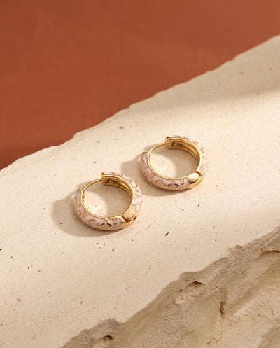 Blush & White Enamel Celestial Brass Huggie Earrings
