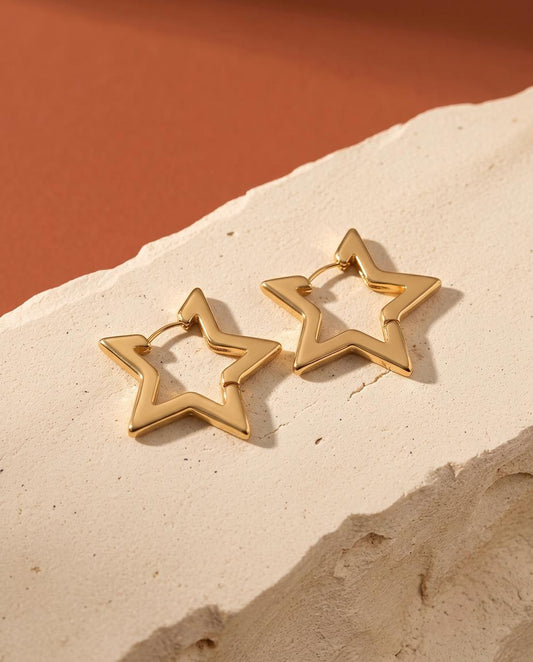 Golden Celestial Cut-Out Star Hoop Earrings