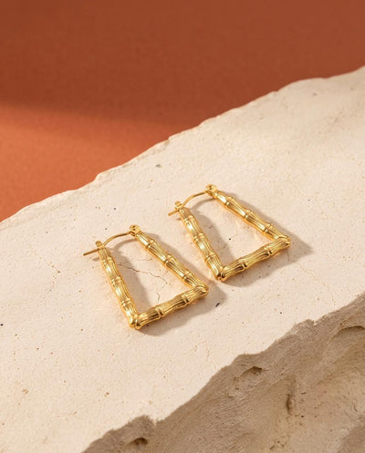 Golden Bamboo Trapezoid Hoop Earrings