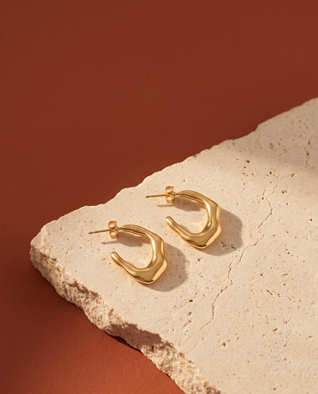 Golden Wave Organic Open Hoop Earrings