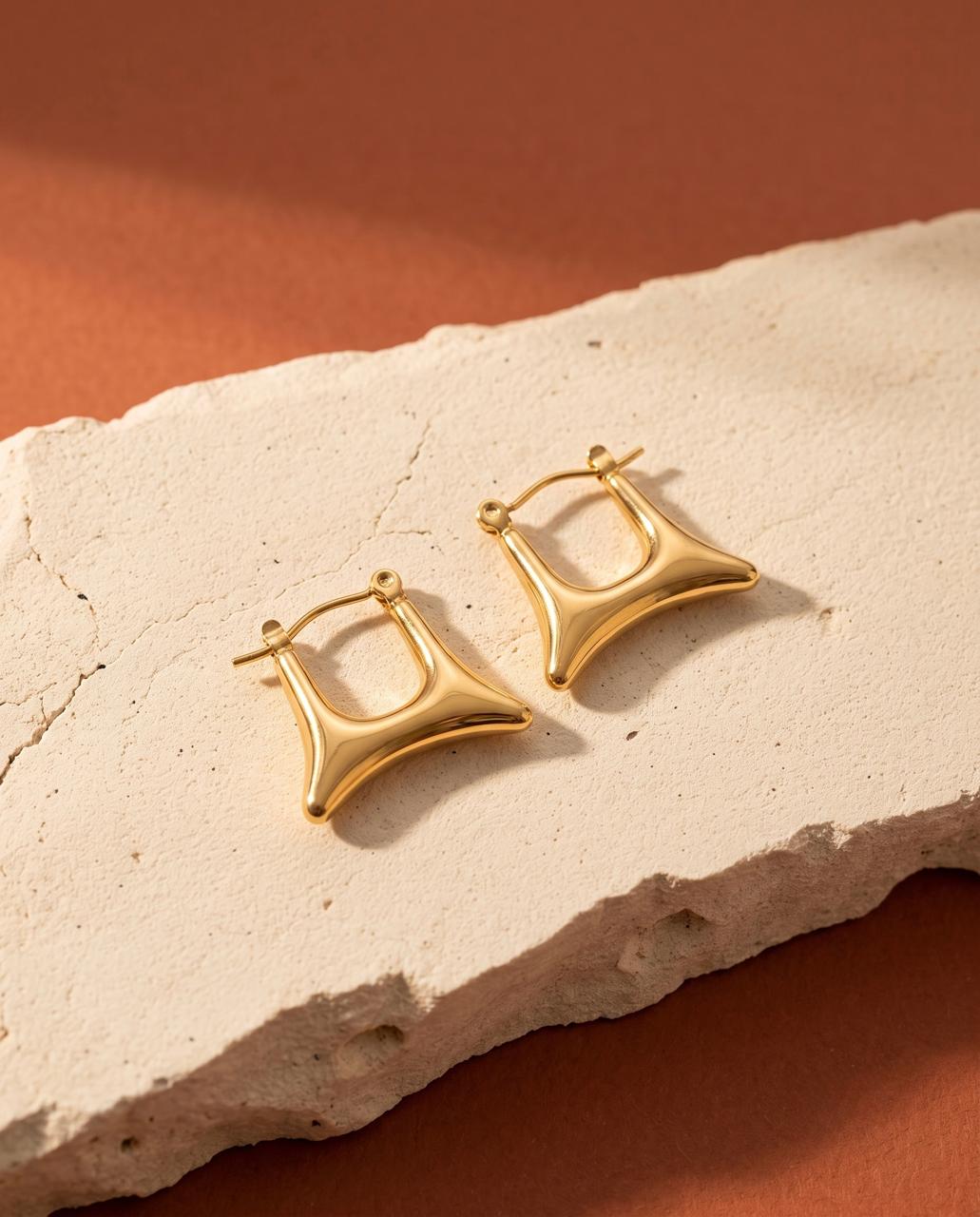 Golden Curved Geometric Brass Huggie Earrings