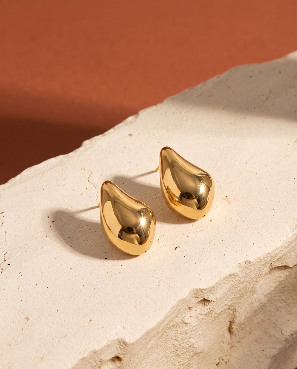 Golden Teardrop Chunky Stud Earrings
