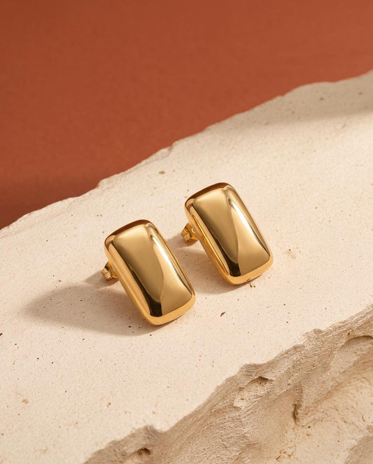 Golden Rectangular Chunky Brass Stud Earrings