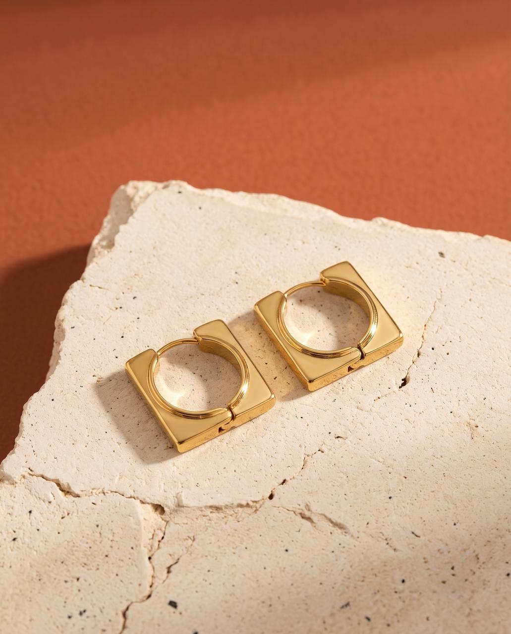 Golden Square Geometric Huggie Earrings