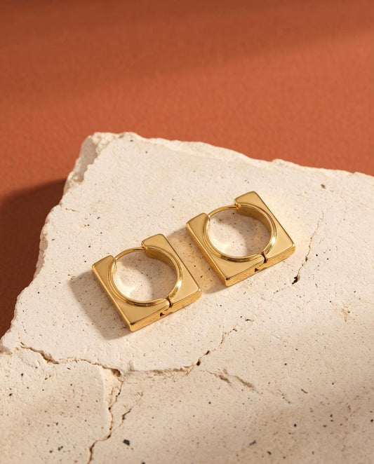 Golden Square Geometric Huggie Earrings