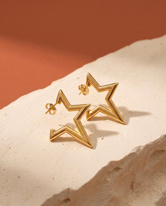 Golden Stellar Cut-Out Open Hoop Earrings